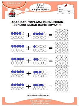 Çocuklar İçin toplam işlemi yaprak testleri 